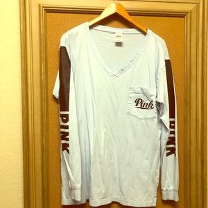 Pink Long Sleeve V Neck Tshirt